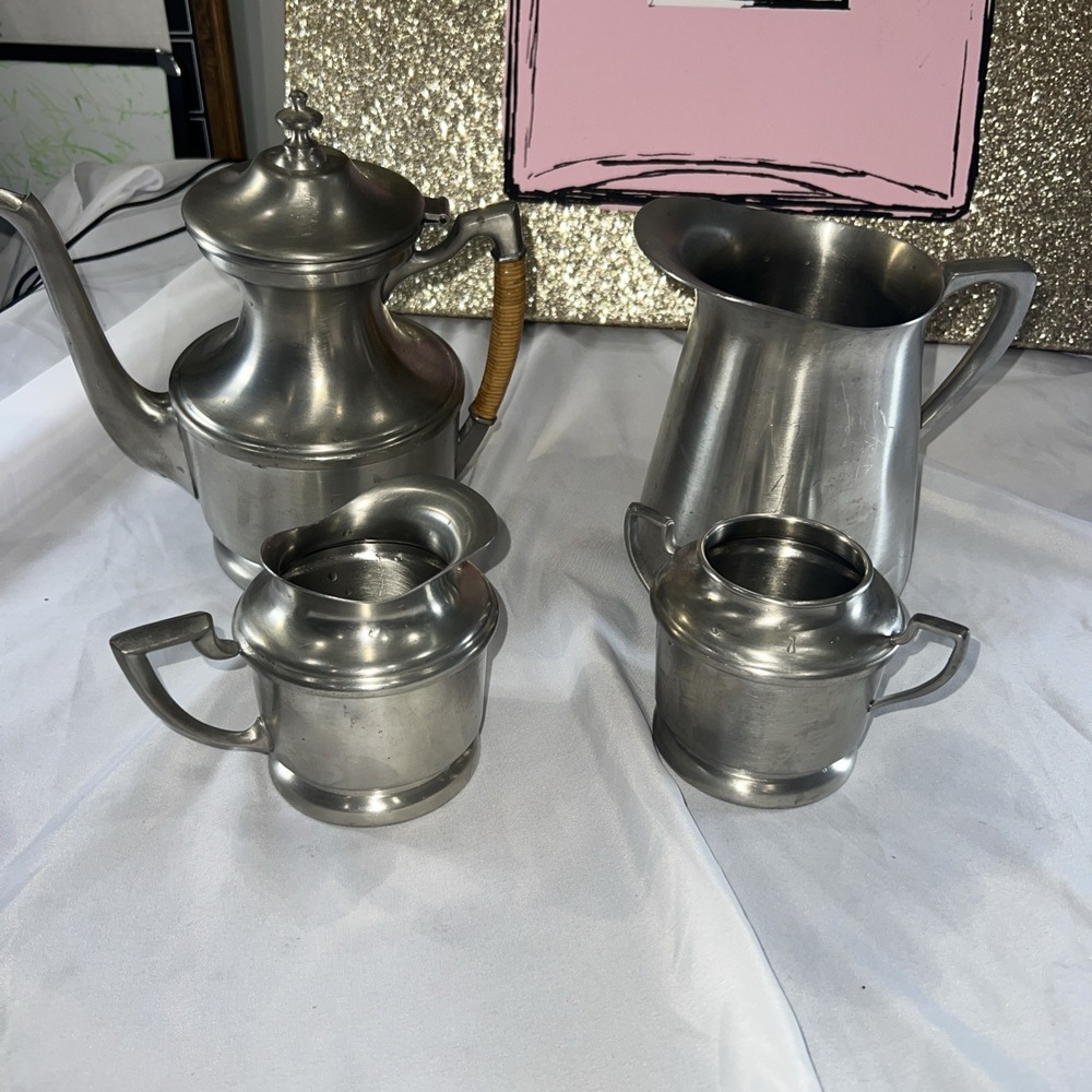 Nantucket Pewter Pot Hand Wrought Cane Handle VINTAGE Pitcher,sugar Creamer Rare